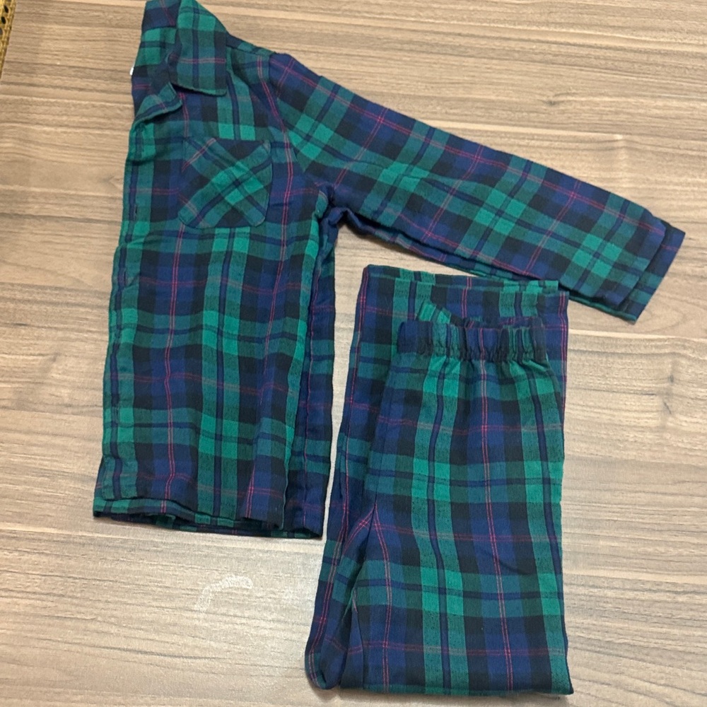 Plaid Pajama Set in Green and Blue